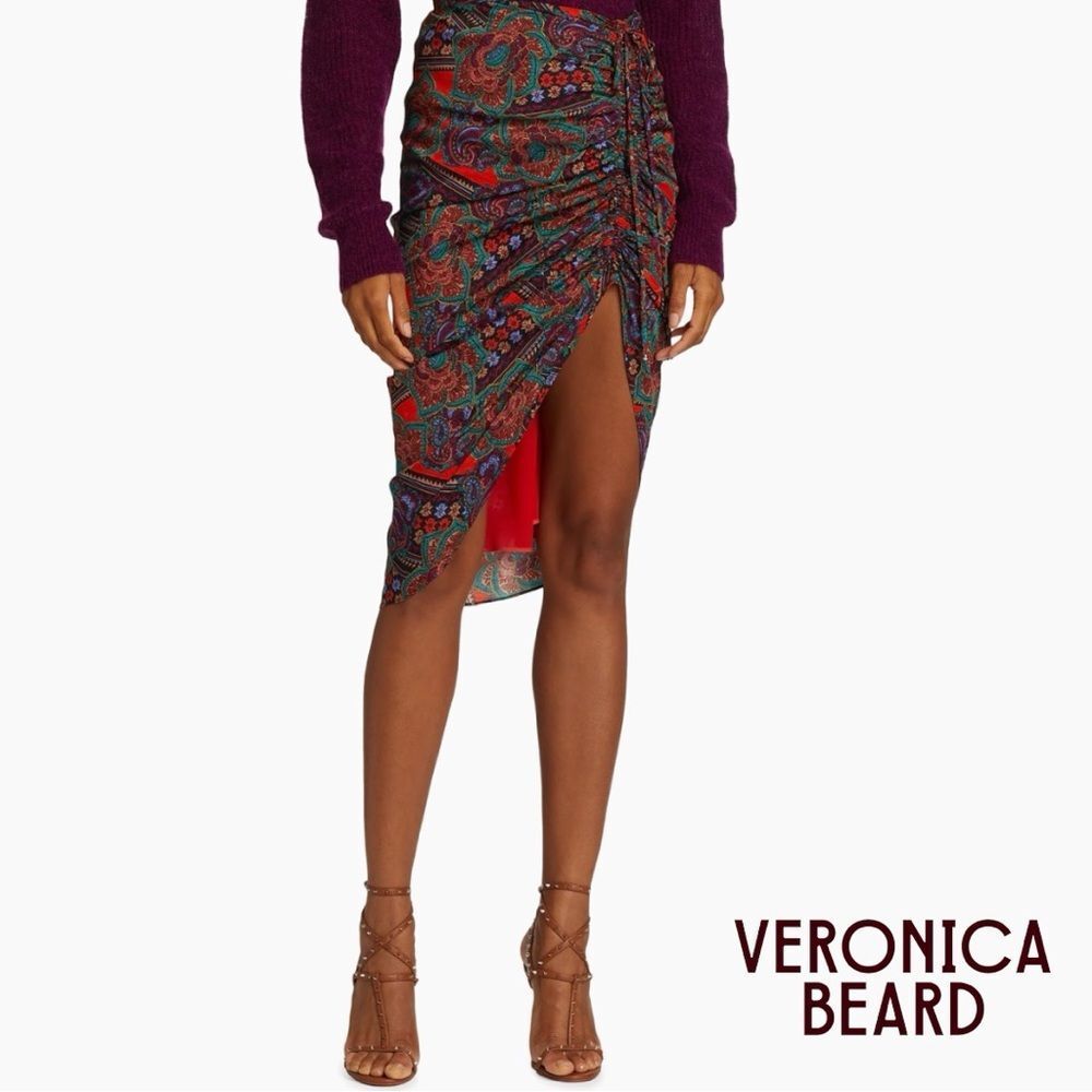 Veronica Beard **NWT** Ari Midi Skirt in Flame Red Multi Paisley Print
